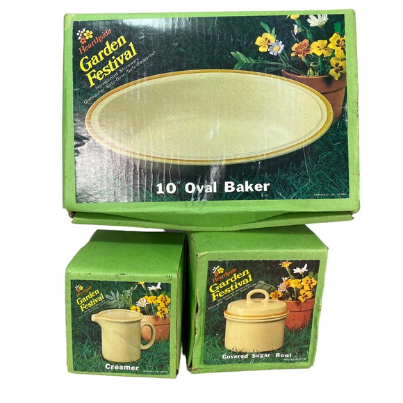 Hearthside Other - Vintage Hearthside Garden Festival Oval Baker Creamer Sugar Bowl Stoneware NOS